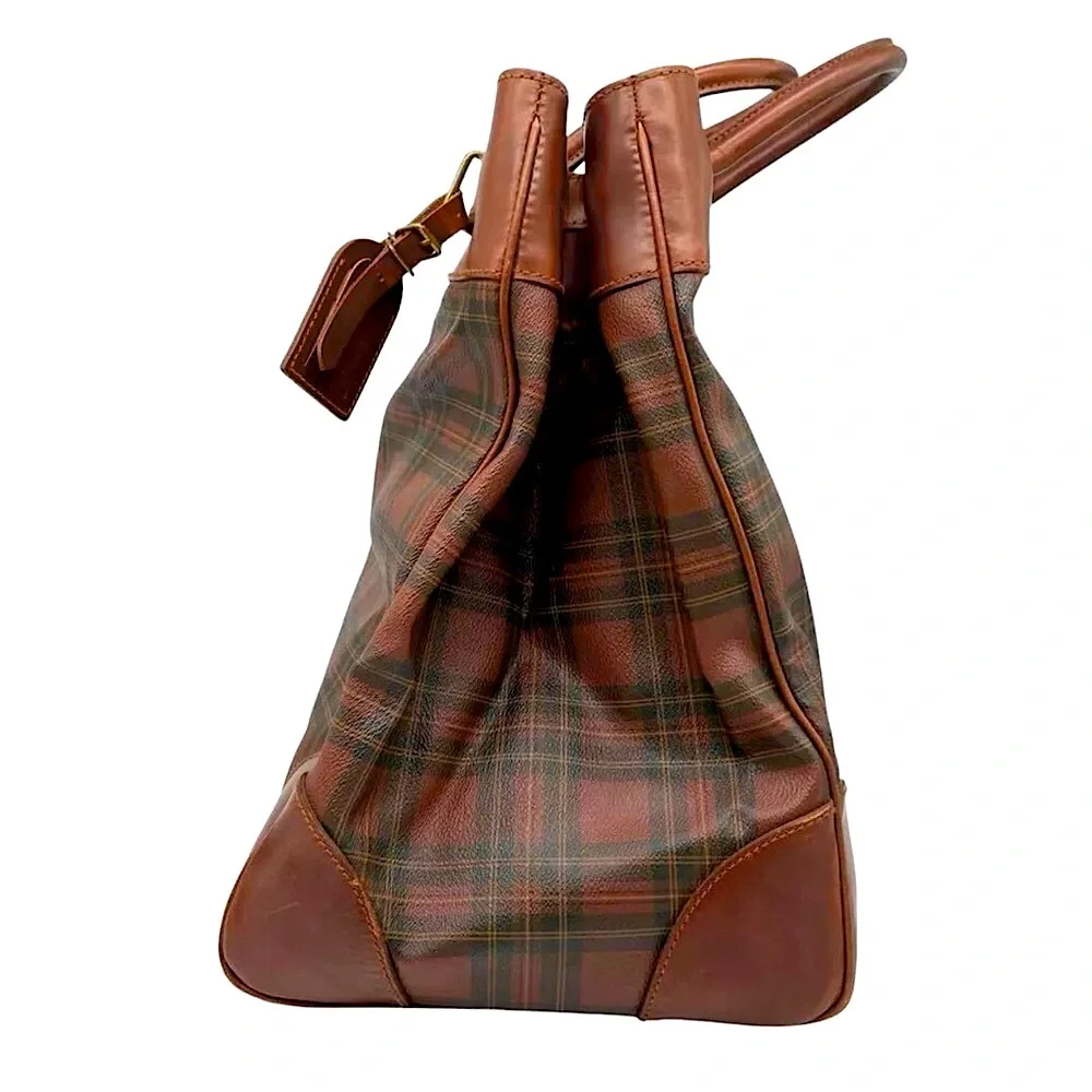 RALPH LAUREN Tartan Plaid Brown Green Doctor Bag Boston Weekend Travel Suitcase